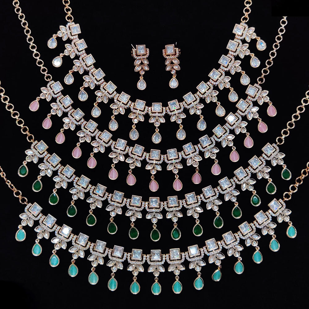 JCM Gold Plated Polki Kundan Stone Necklace Set