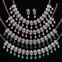 JCM Gold Plated Polki Kundan Stone Necklace Set