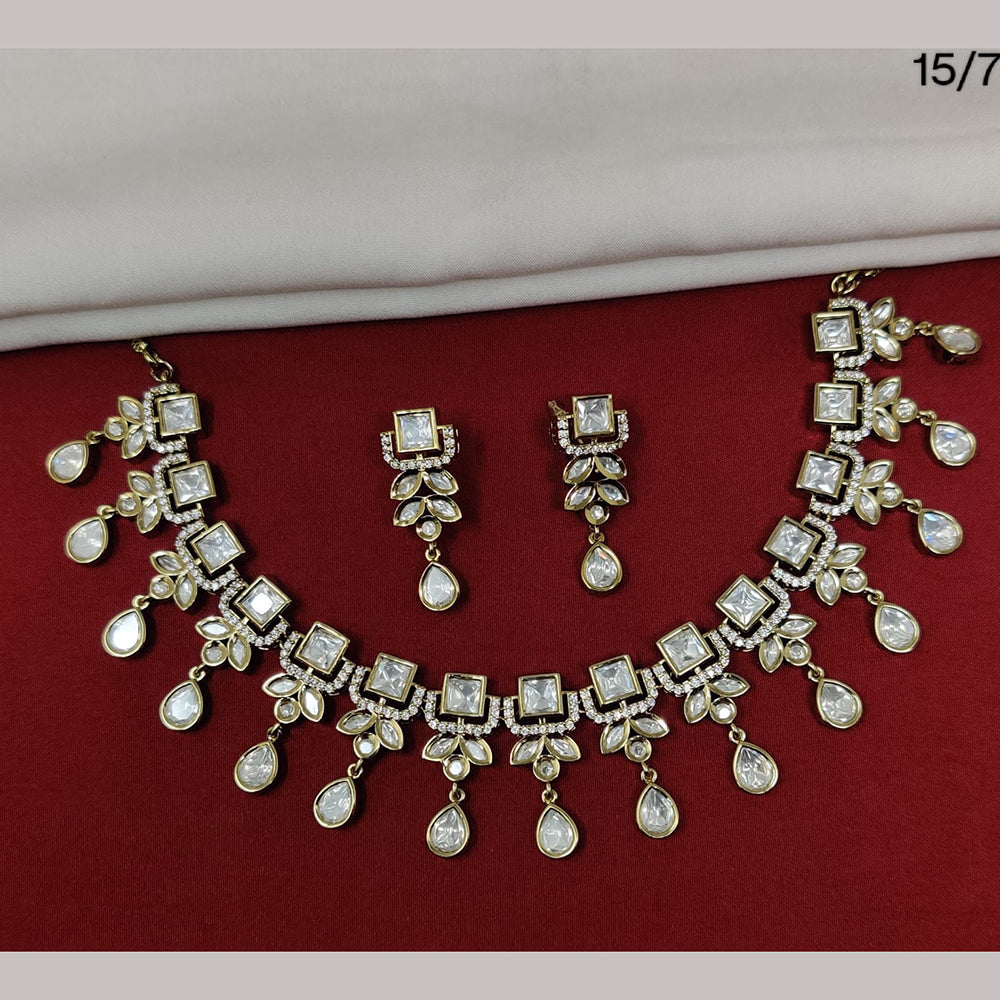 JCM Gold Plated Polki Kundan Stone Necklace Set