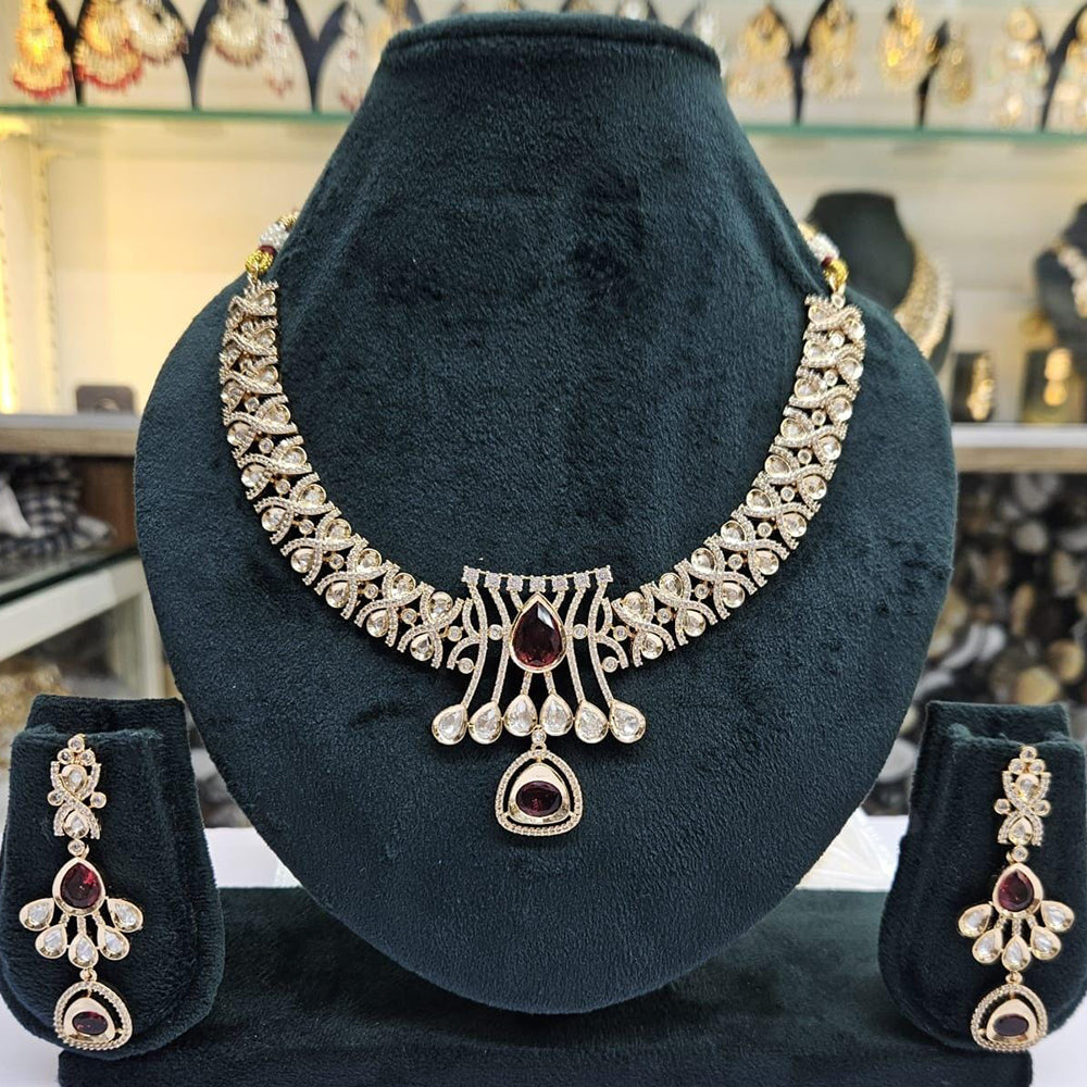 JCM Gold Plated Polki Kundan Stone Necklace Set