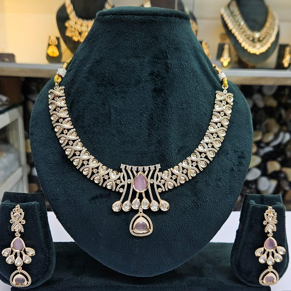 JCM Gold Plated Polki Kundan Stone Necklace Set