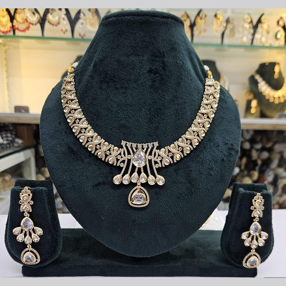 JCM Gold Plated Polki Kundan Stone Necklace Set