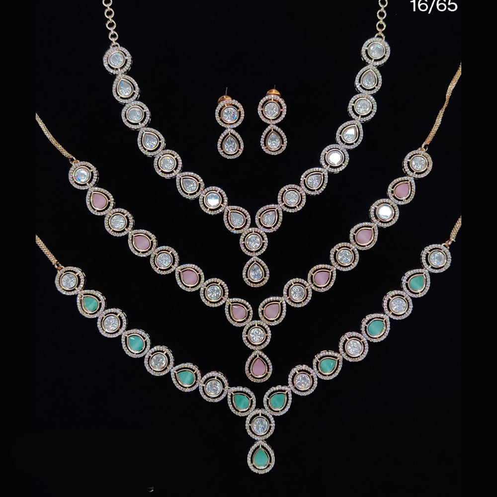 JCM Gold Plated Polki Kundan Stone Necklace Set