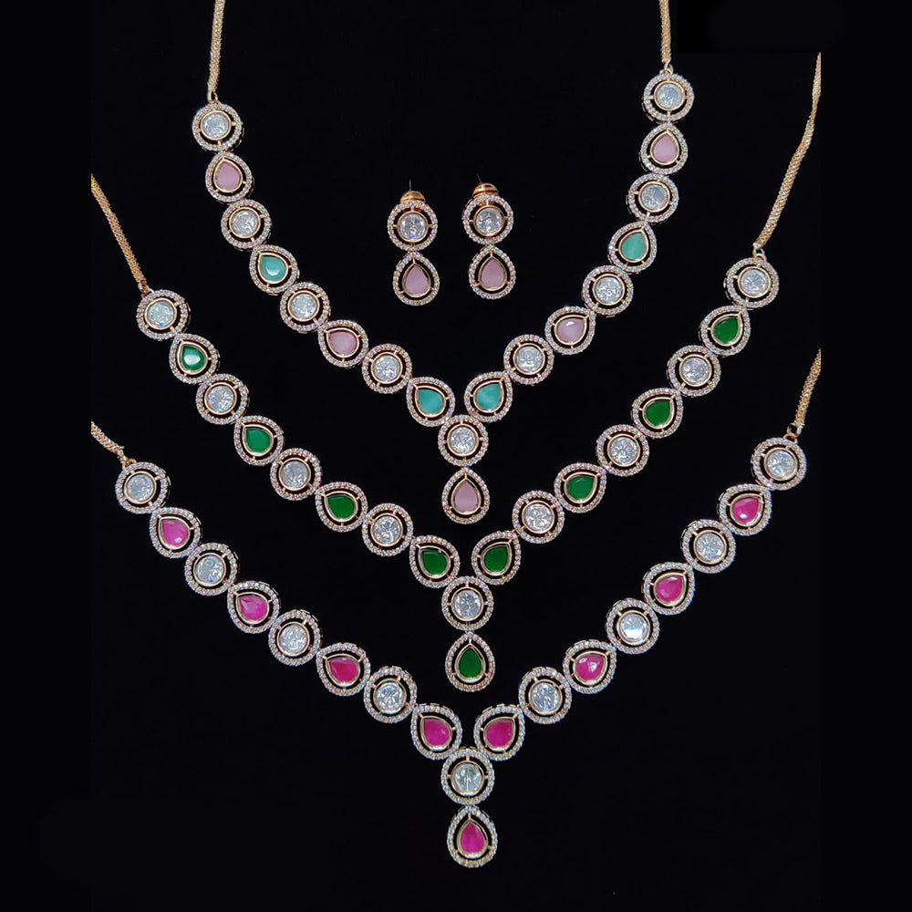 JCM Gold Plated Polki Kundan Stone Necklace Set