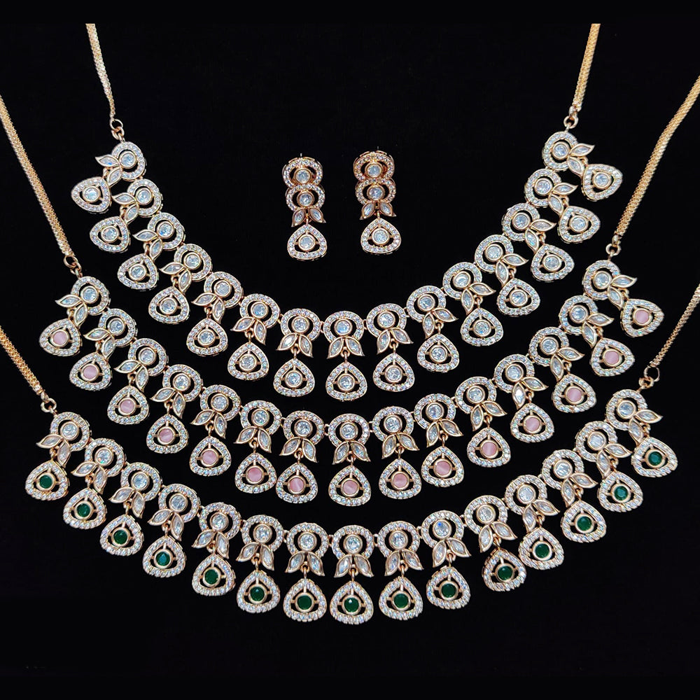 JCM Gold Plated Polki Kundan Stone Necklace Set