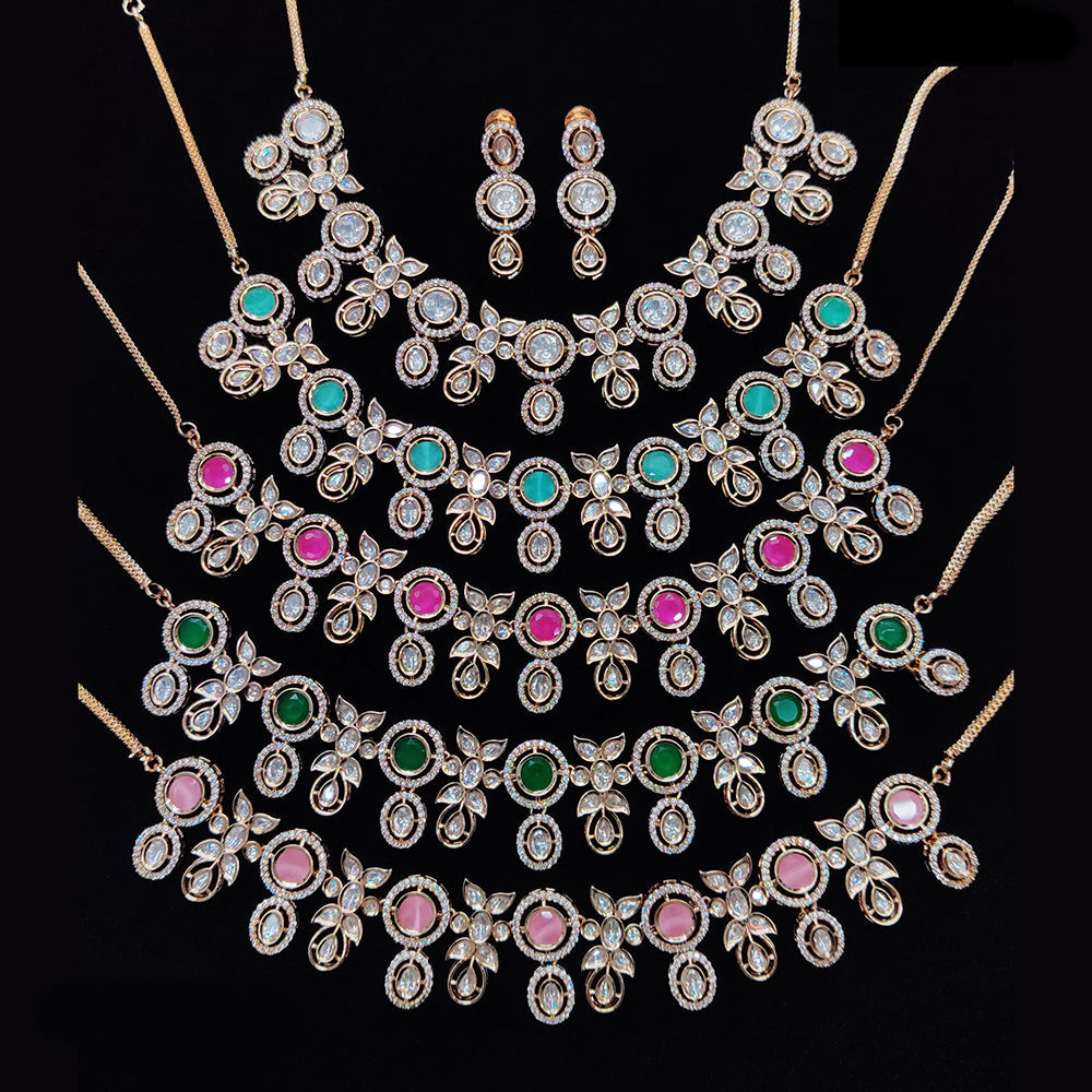 JCM Gold Plated Polki Kundan Stone Necklace Set
