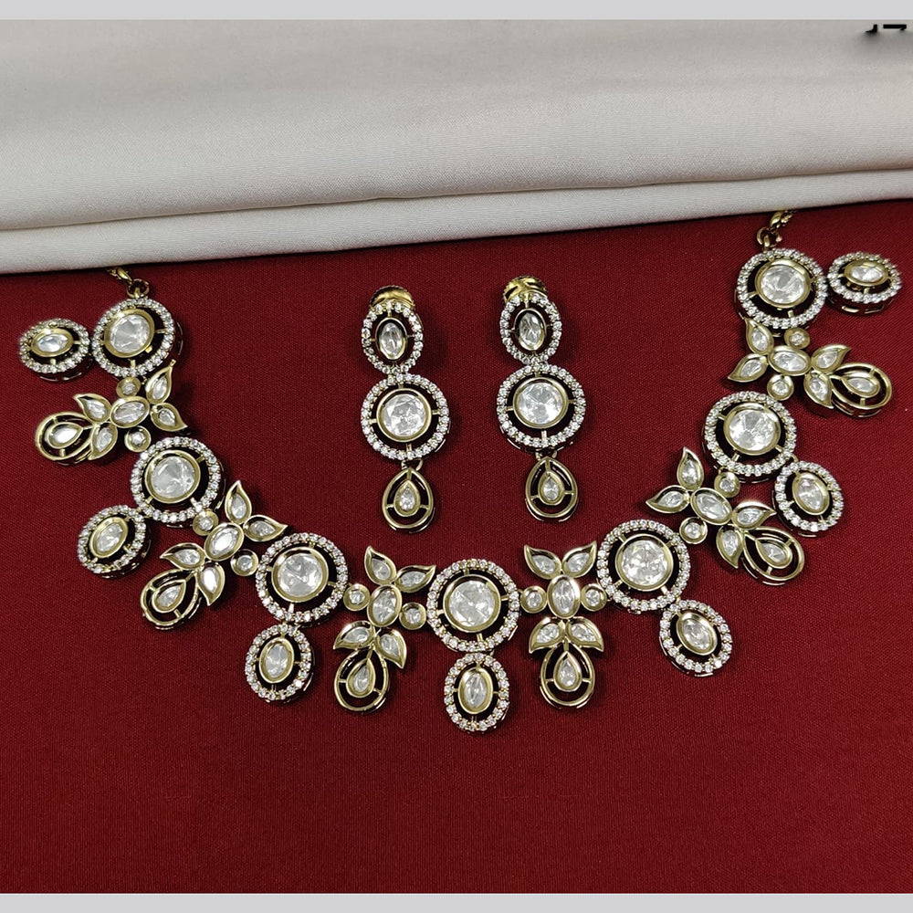 JCM Gold Plated Polki Kundan Stone Necklace Set