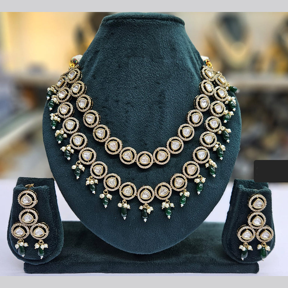 JCM Gold Plated Polki Kundan Stone And Beads Necklace Set