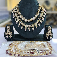 JCM Gold Plated Polki Kundan Stone And Beads Necklace Set