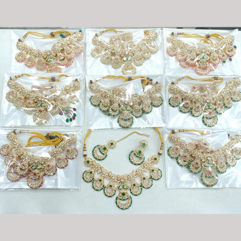 JCM Gold Plated Kundan Stone And Pearls Necklace Set