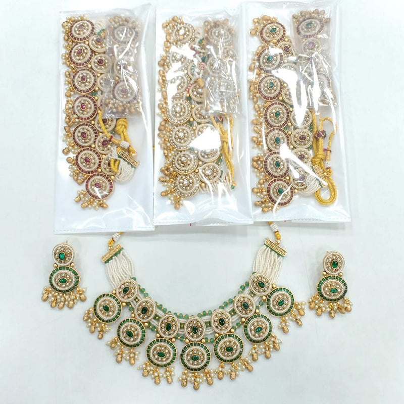 JCM Gold Plated Pota Stone And Pearls Necklace Set