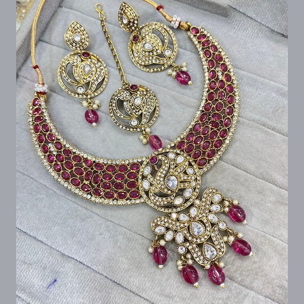 JCM Gold Plated Polki Kundan Stone And Beads Necklace Set