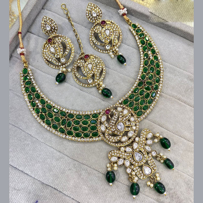 JCM Gold Plated Polki Kundan Stone And Beads Necklace Set