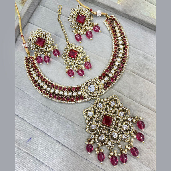 JCM Gold Plated Polki Kundan Stone And Beads Necklace Set