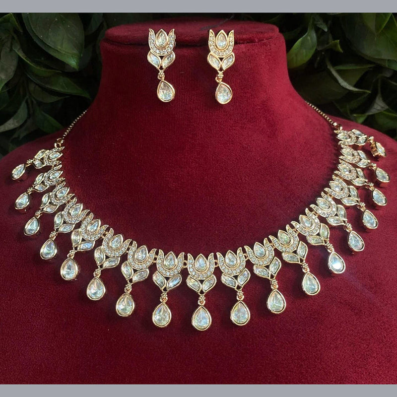 JCM Gold Plated Polki Kundan Stone Necklace Set