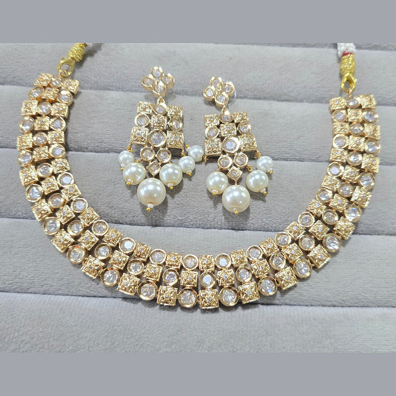 JCM Gold Plated Polki Kundan Stone And Beads Necklace Set