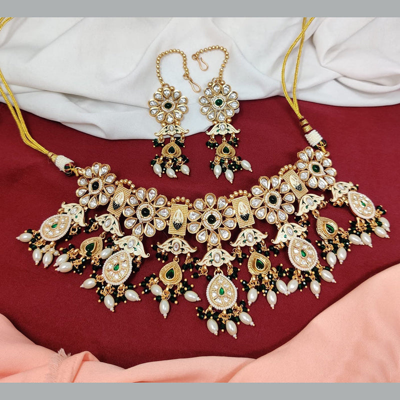 JCM Gold Plated Pota Stone And Meenakari Pearls Necklace Set