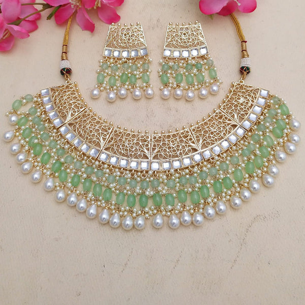 JCM Gold Plated Kundan Stone And Beads Choker Necklace Set