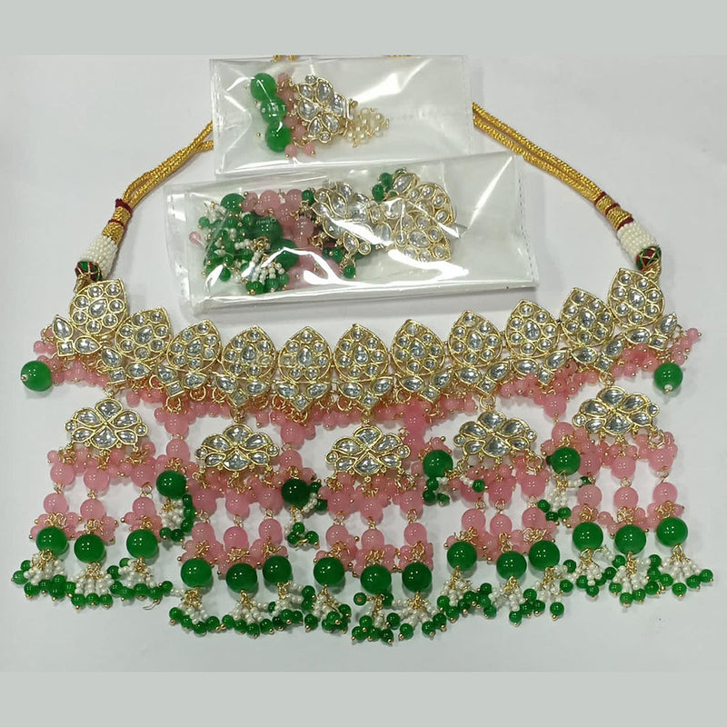 JCM Gold Plated Kundan Stone And Beads Choker Necklace Set