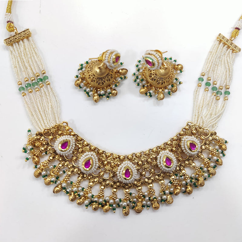 JCM Gold Plated Pota Stone Pearls Necklace Set