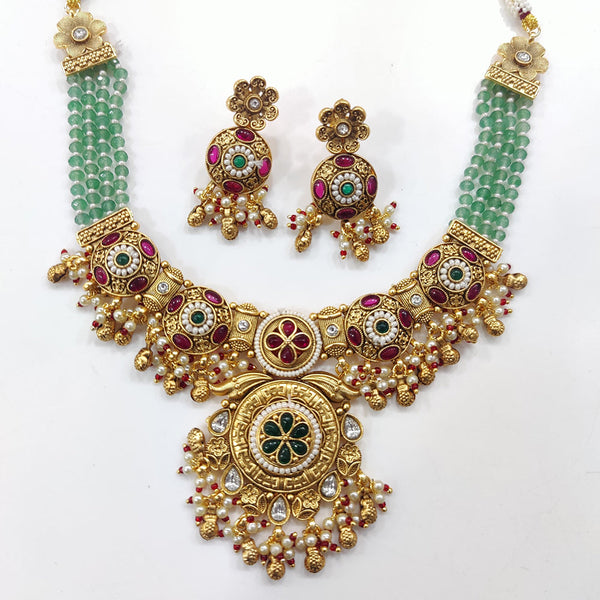 JCM Gold Plated Pota Stone Pearls Necklace Set