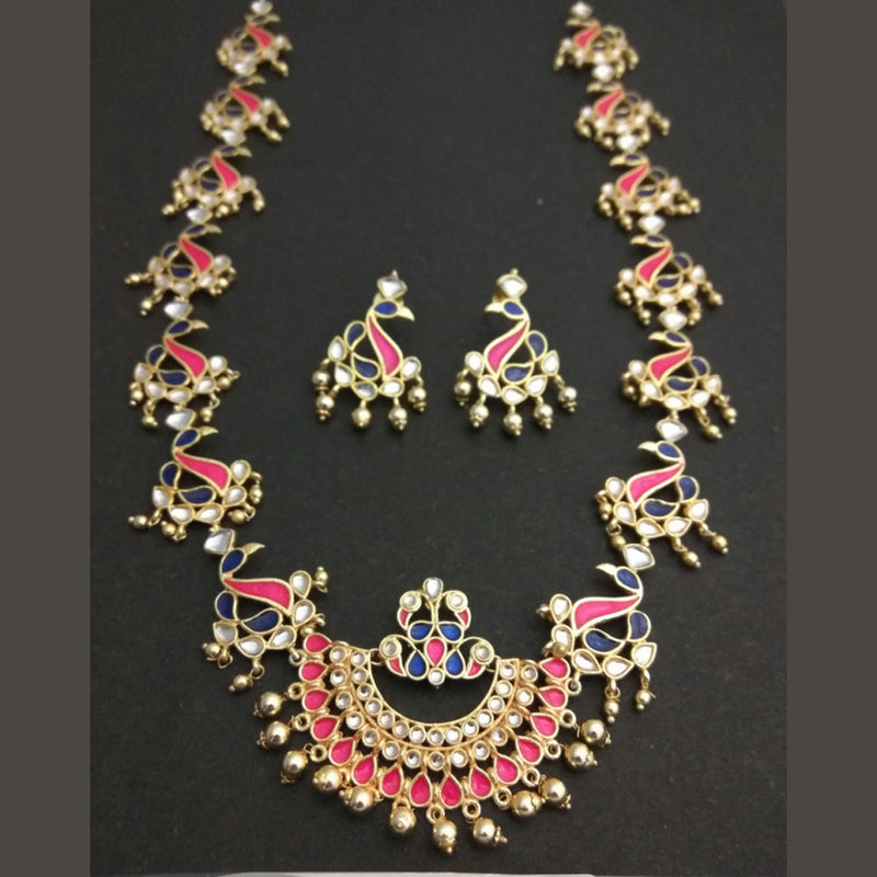 JCM Gold Plated Kundan Stone And Meenakari Pearls Necklace Set