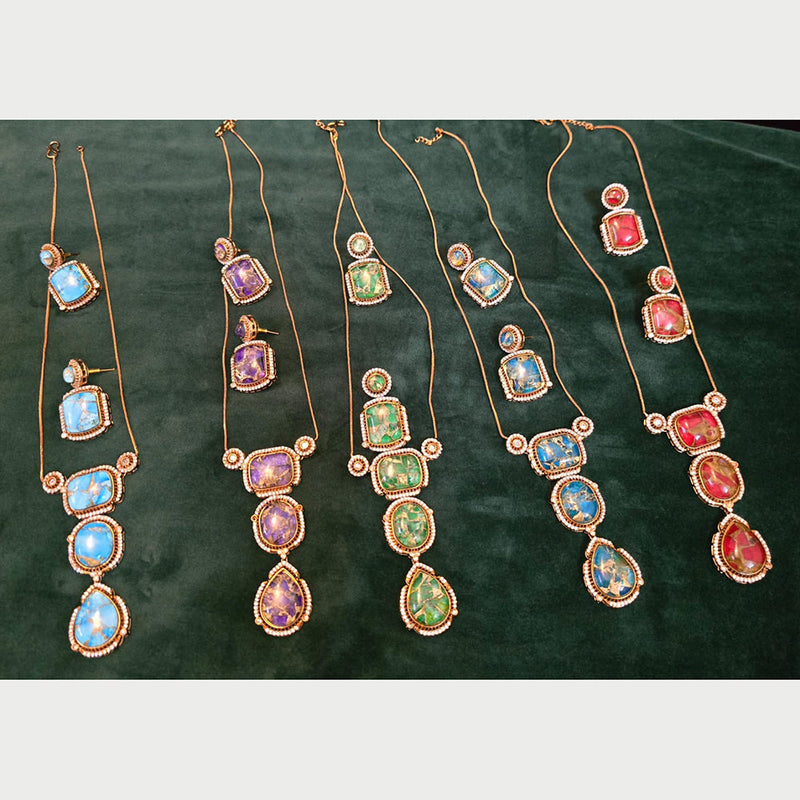 JCM Gold Plated Druzy Crystal Stone Necklace Set