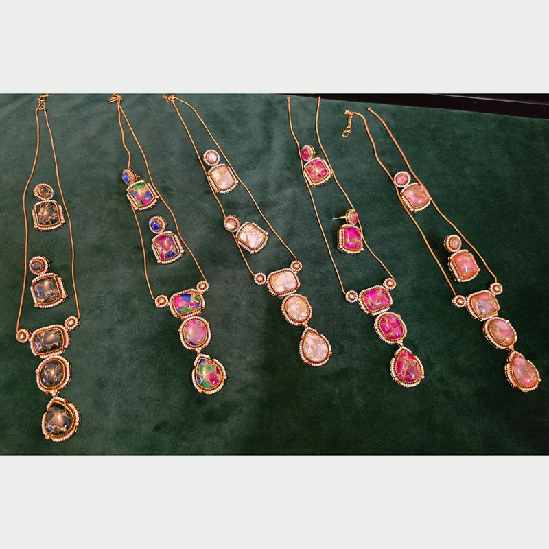 JCM Gold Plated Druzy Crystal Stone Necklace Set