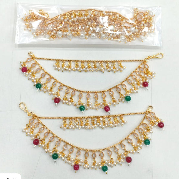 JCM Gold Plated Crystal Stone And Pearls Kanchain