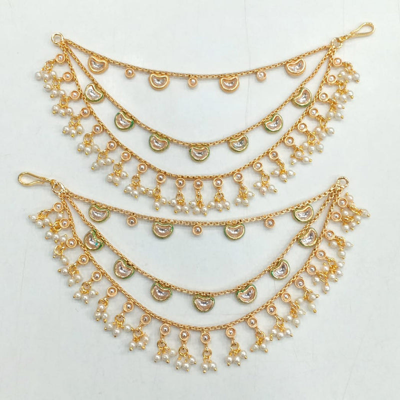 JCM Gold Plated Kundan Stone And Pearls Kanchain