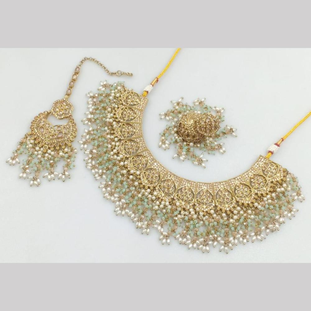 JCM Gold Plated Crystal Stone Pearl And Beads Necklace Set