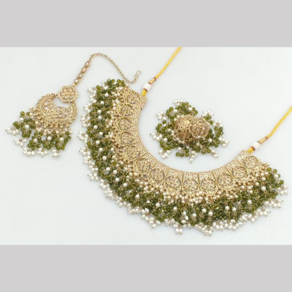 JCM Gold Plated Crystal Stone Pearl And Beads Necklace Set