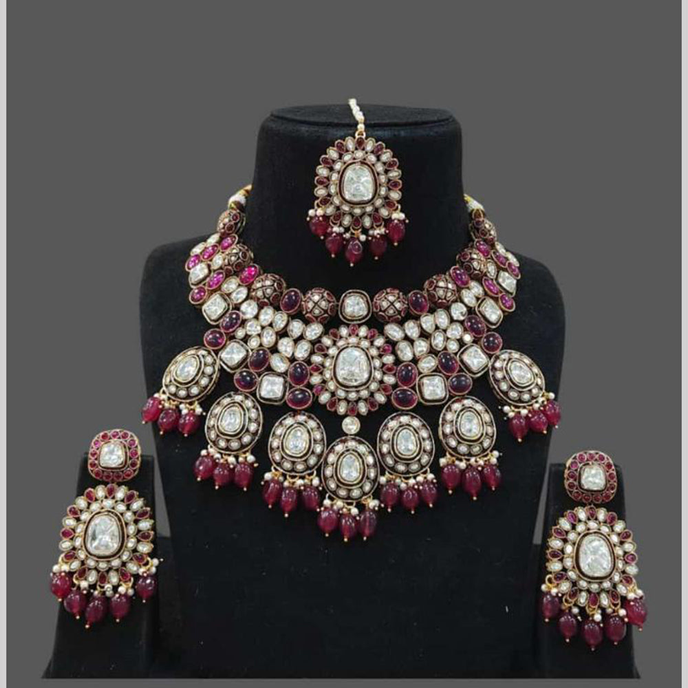 JCM Gold Plated Crystal Stone And Beads Necklace Set