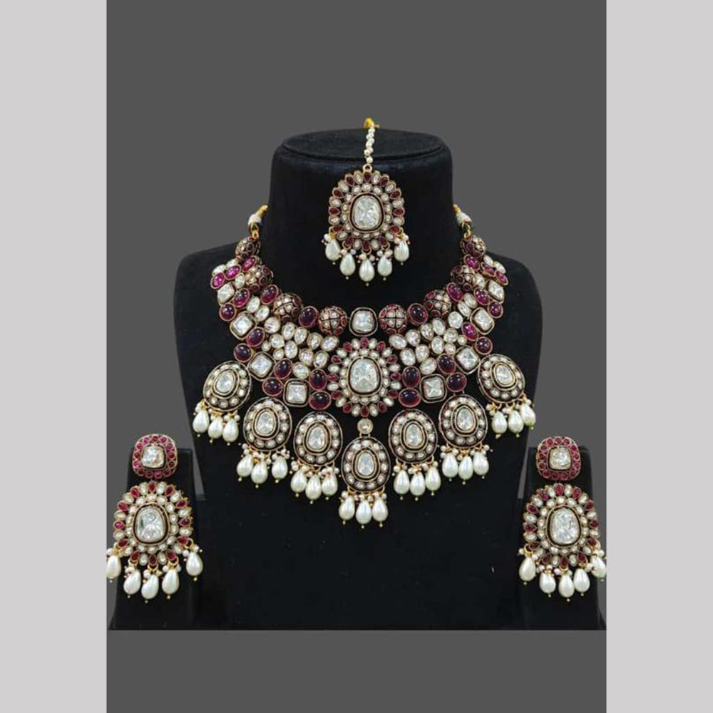 JCM Gold Plated Crystal Stone And Beads Necklace Set