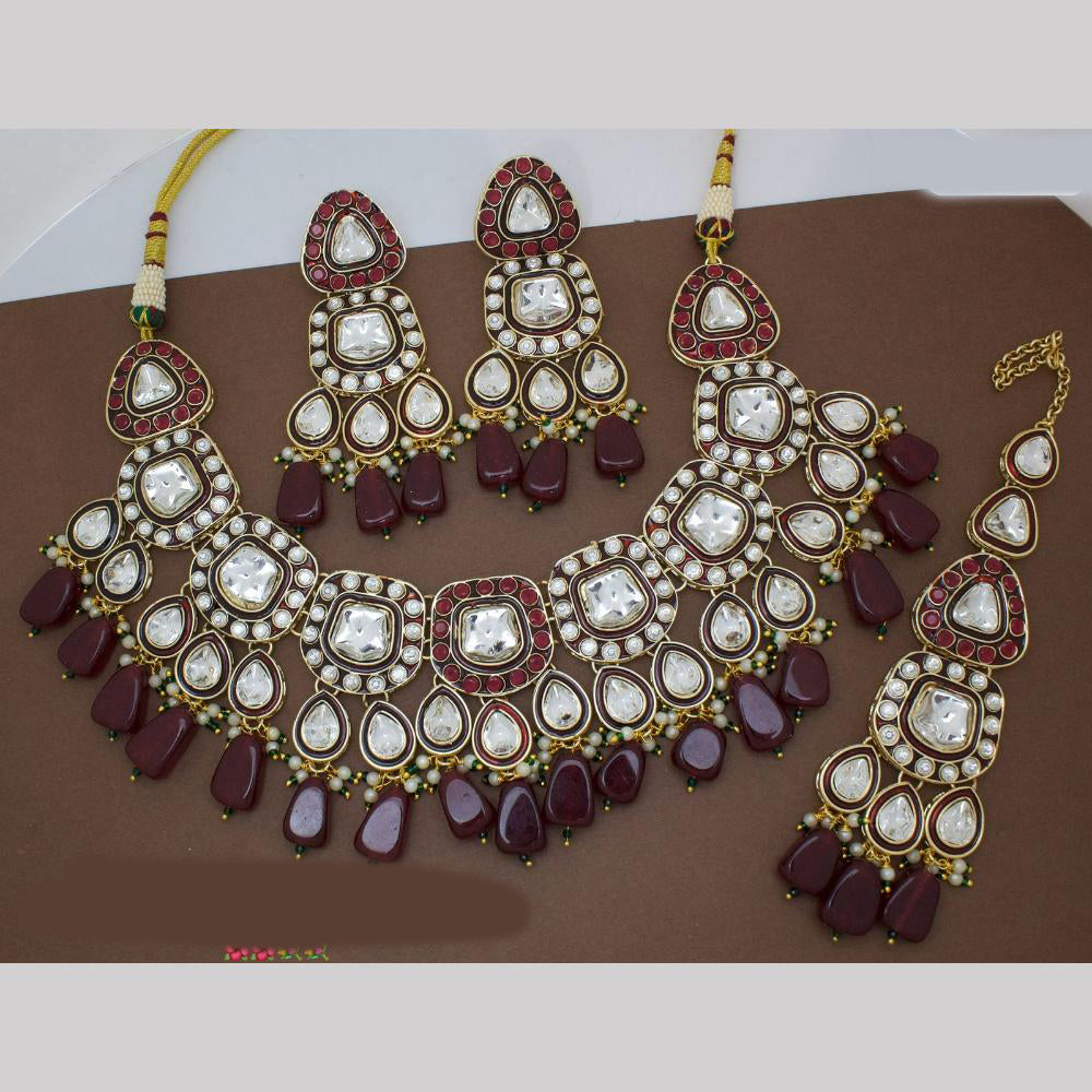 JCM Gold Plated Crystal Stone And Beads Necklace Set