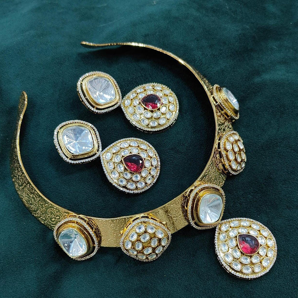 JCM Gold Plated Kundan Stone Choker Necklace Set