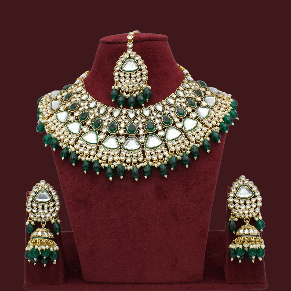 JCM Gold Plated Kundan Stone Beads And Meenakari Choker Necklace Set