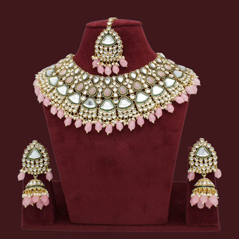 JCM Gold Plated Kundan Stone Beads And Meenakari Choker Necklace Set