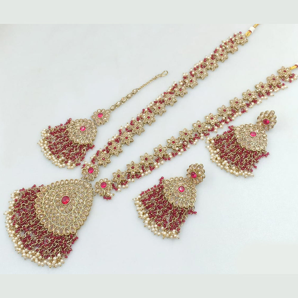 JCM Gold Plated Crystal Stone And Pearls Long Necklace Set