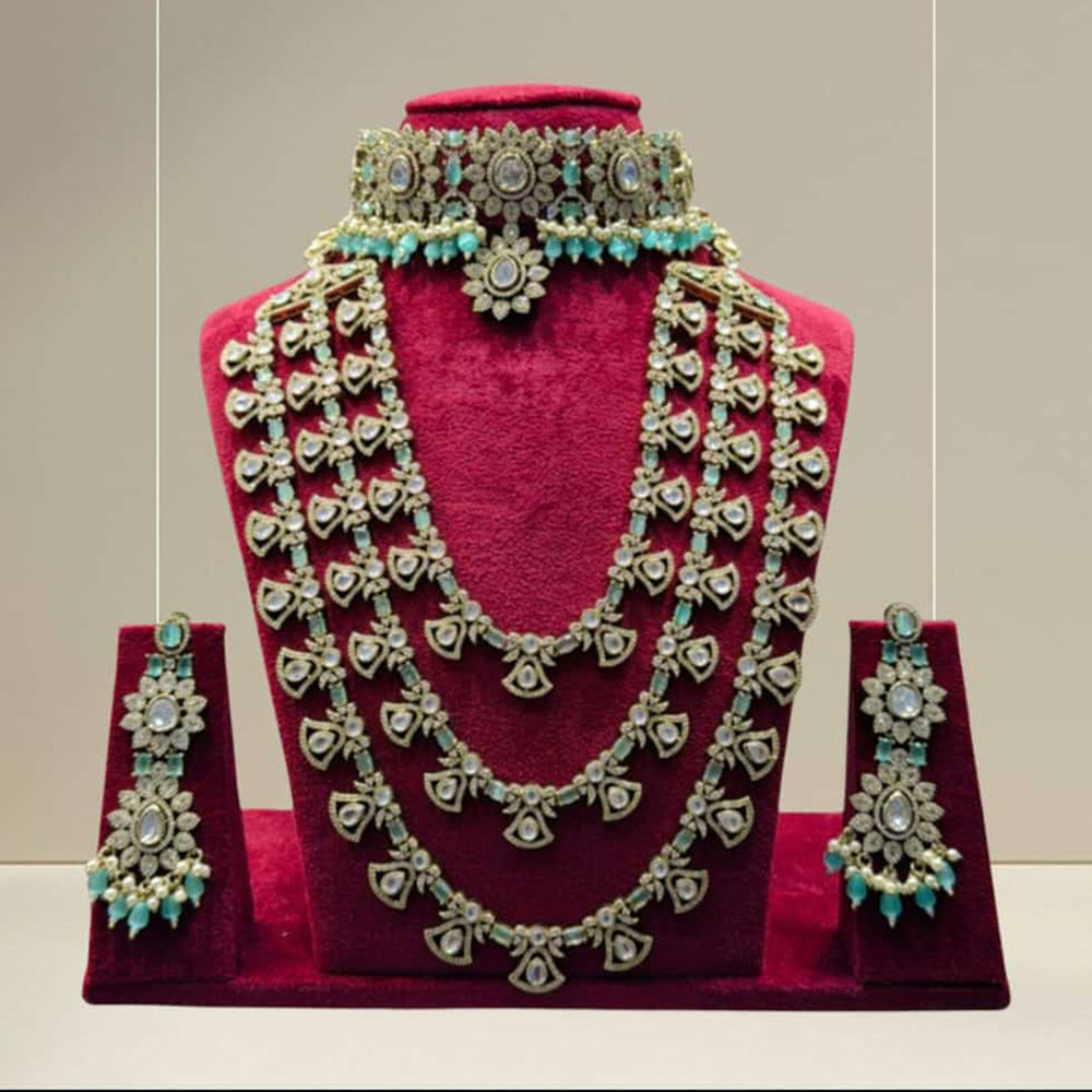 JCM Gold Plated Polki Kundan Stone Double Necklace Set