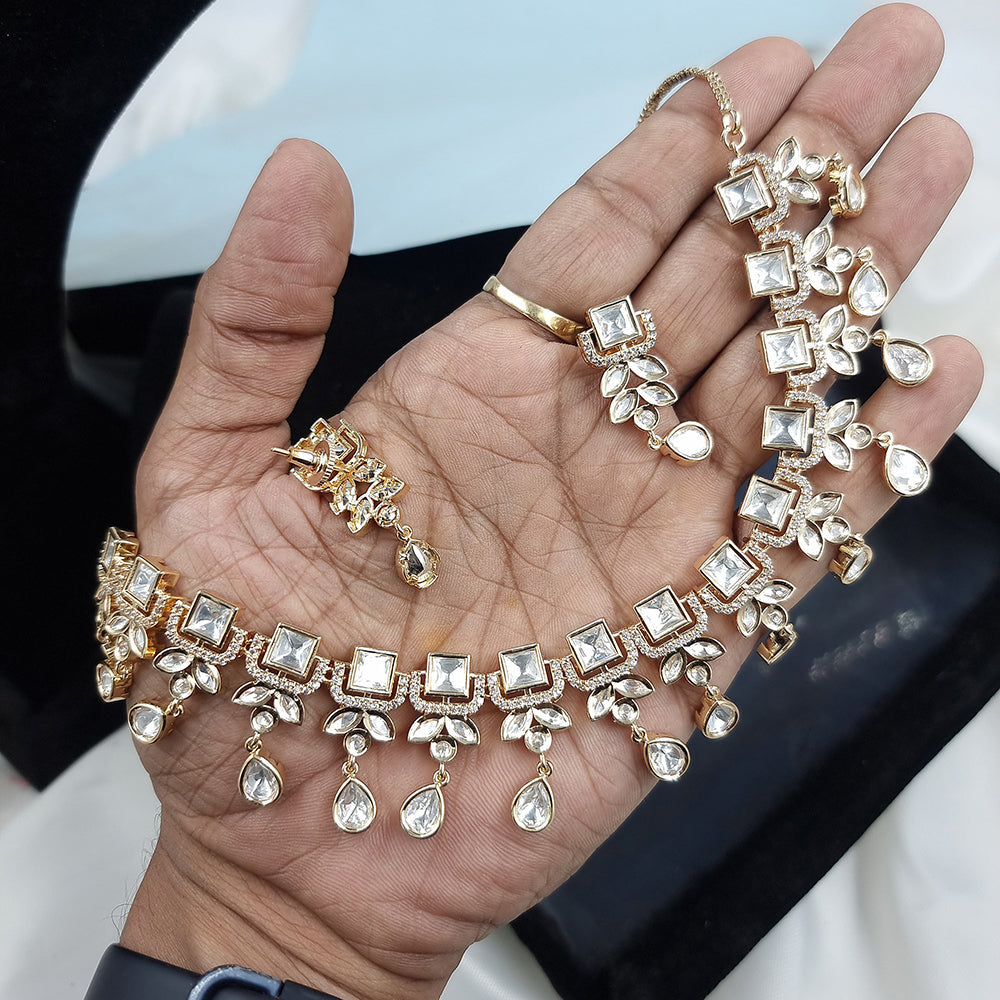 JCM Gold Plated Polki Kundan Stone Necklace Set