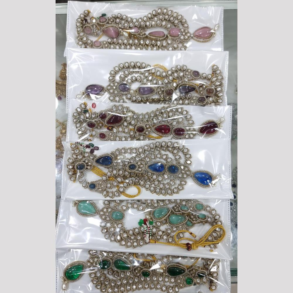 JCM Gold Plated Kundan And Austrain Stone Multi Layer  Necklace Set