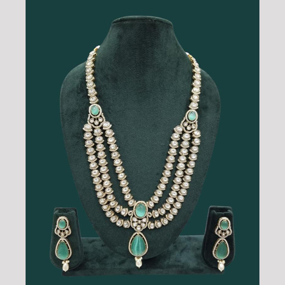 JCM Gold Plated Kundan And Austrain Stone Multi Layer  Necklace Set