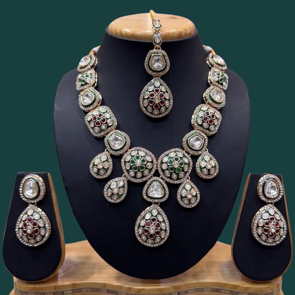 JCM Gold Plated Kundan Stone Meenakari Necklace Set