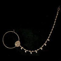 JCM Gold Plated Polki Kundan Stone And Pearl Nose Ring