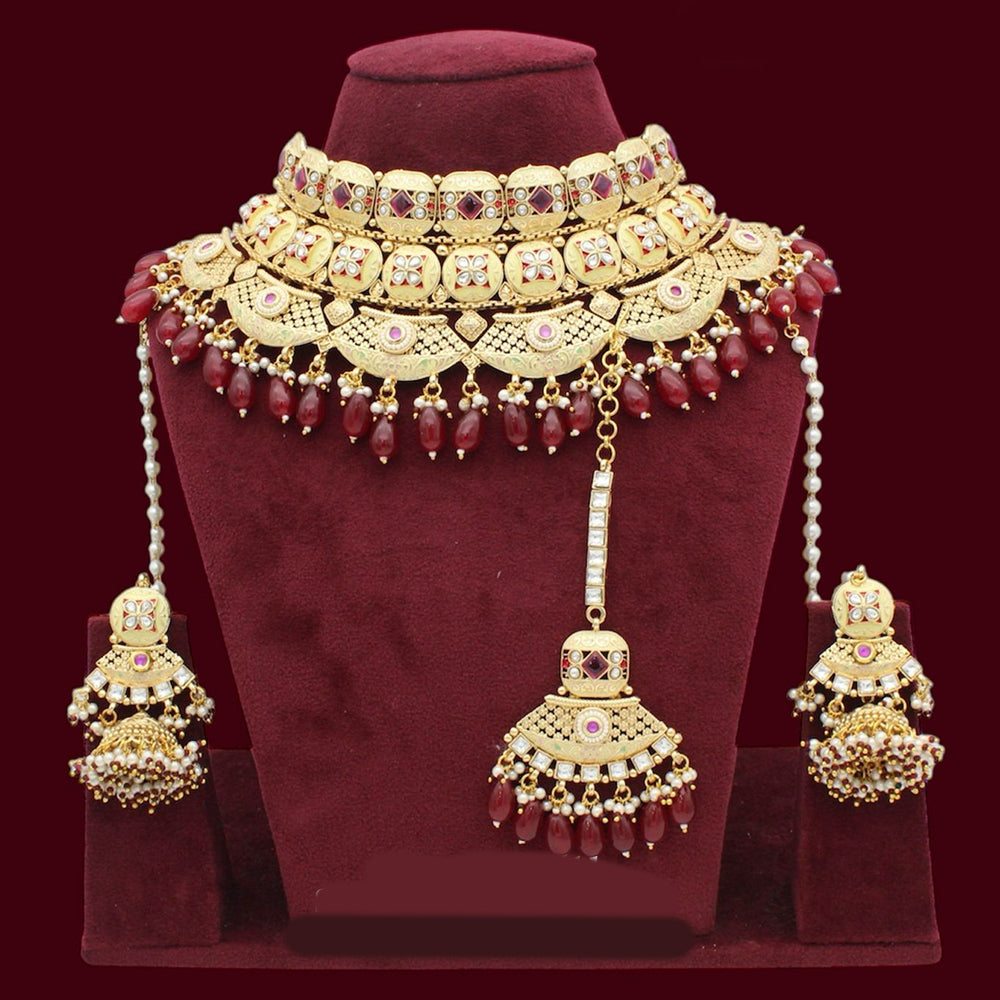 JCM Gold Plated Kundan Stone And Beads Choker Necklace Set