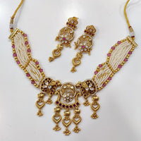 JCM Gold Plated Kundan Stone And Pearls Necklace Set