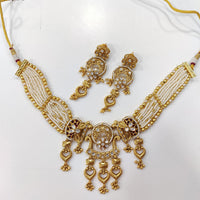 JCM Gold Plated Kundan Stone And Pearls Necklace Set