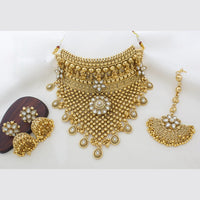 JCM Gold Plated Kundan Stone And Pearls Choker  Necklace Set