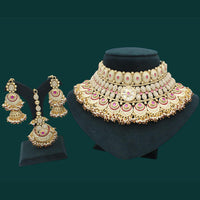 JCM Gold Plated Kundan Stone And Pearls Meenakari Choker  Necklace Set
